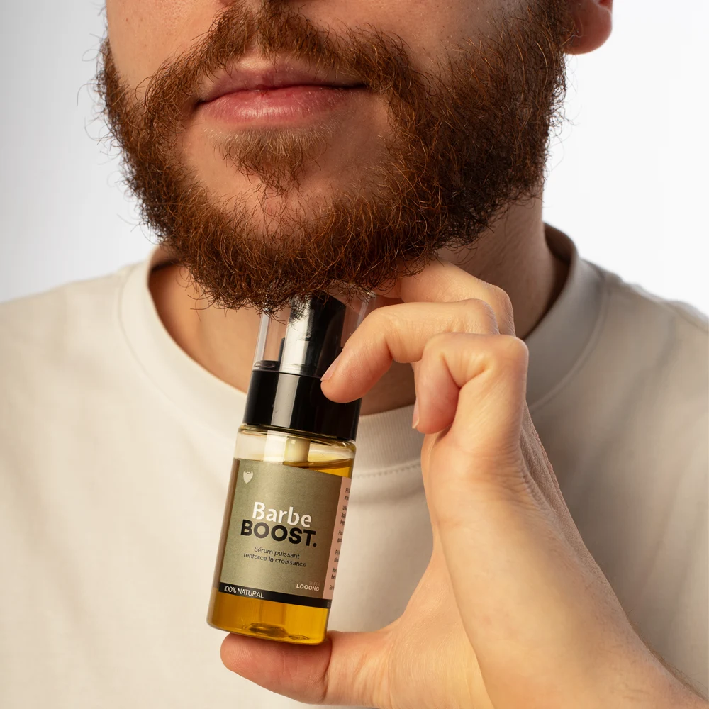 packshot barbe boost avec modèle